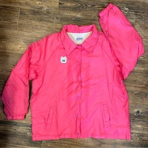 Vintage Pink Windbreaker Jacket w/ Crochet Cat Patch – Size XL Y2K